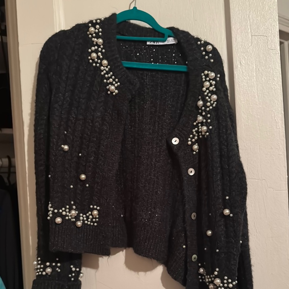 Zara Black Cardigan Sweater with Sequin Details